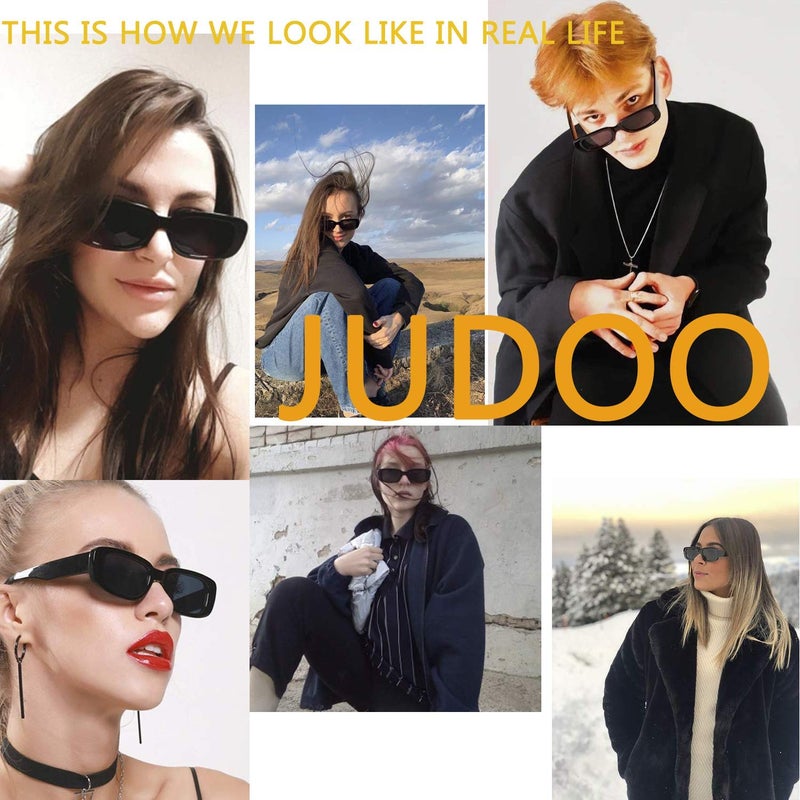 JUDOO Rectangle Sunglasses for Women Vintage Fashion Narrow Square Frame with UV400 Protection ((2 pack) Black+Tortoise Frame Brown Lens) - Image 4